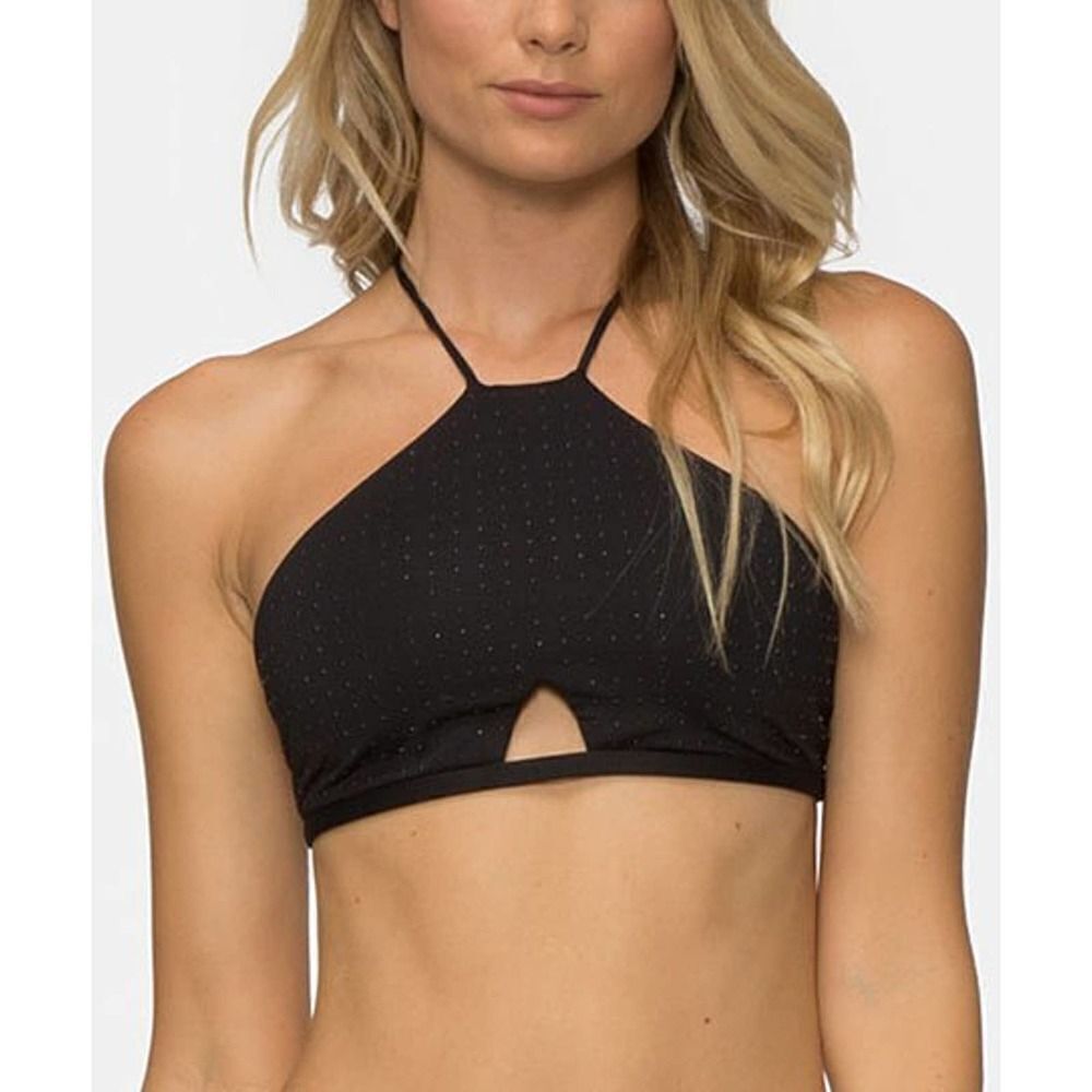 Tavik Rylan Womens Black Beaded New Studded Halter Bikini swim top XSmall